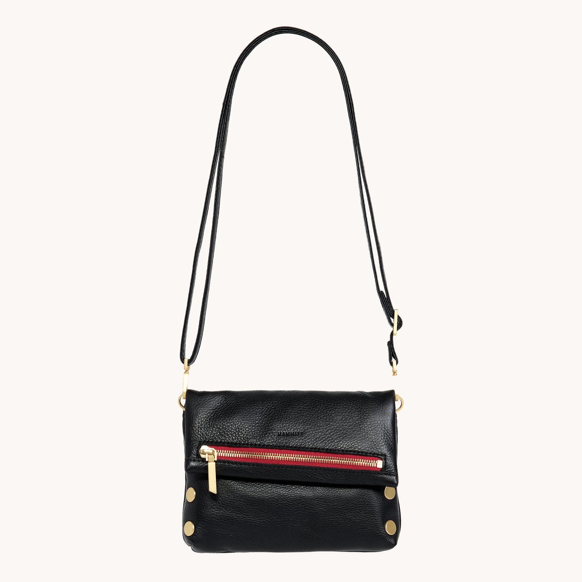 Hammitt VIP Sml Crossbody Clutch black/brushed gold red zip