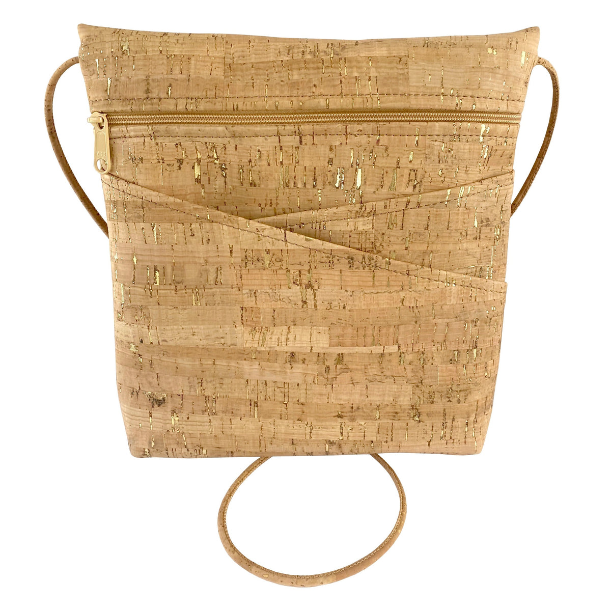 Natalie Therese Crossbody with Two Crisscross Pockets gold flecked cork