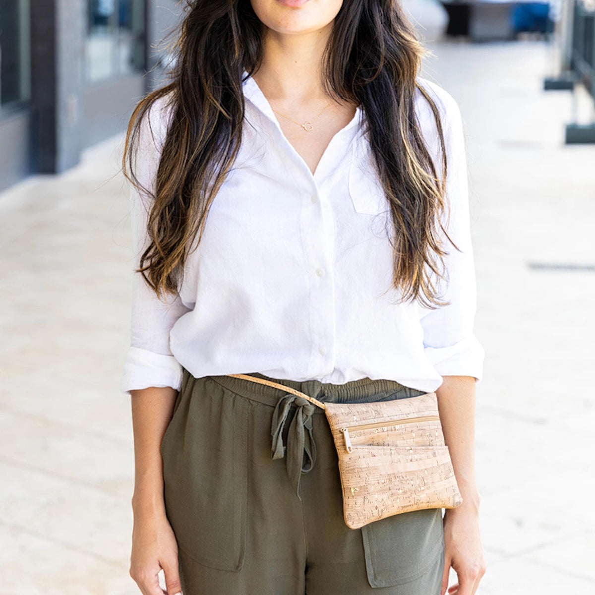 Natalie Therese Convertible Crossbody & Fanny Bag gold flecked cork