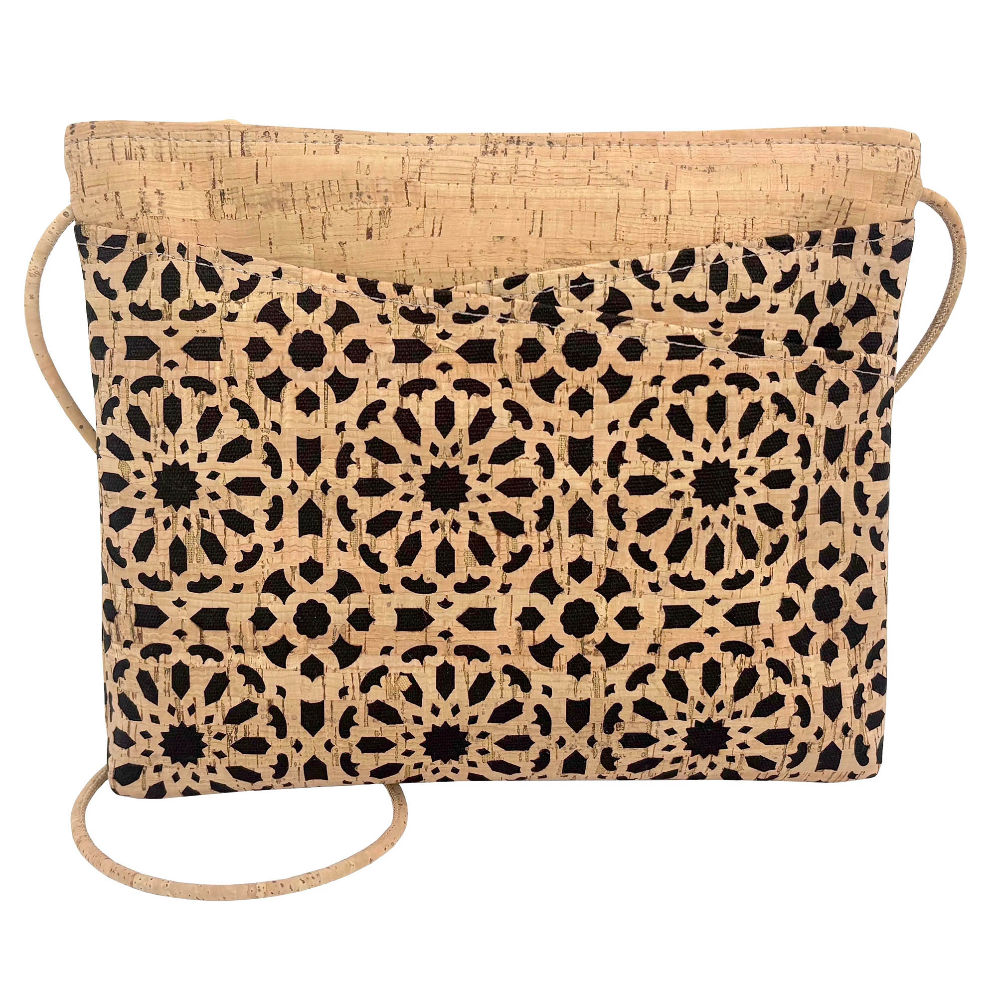 Natalie Therese Large Zip Top Crossbody black mandala die cut cork