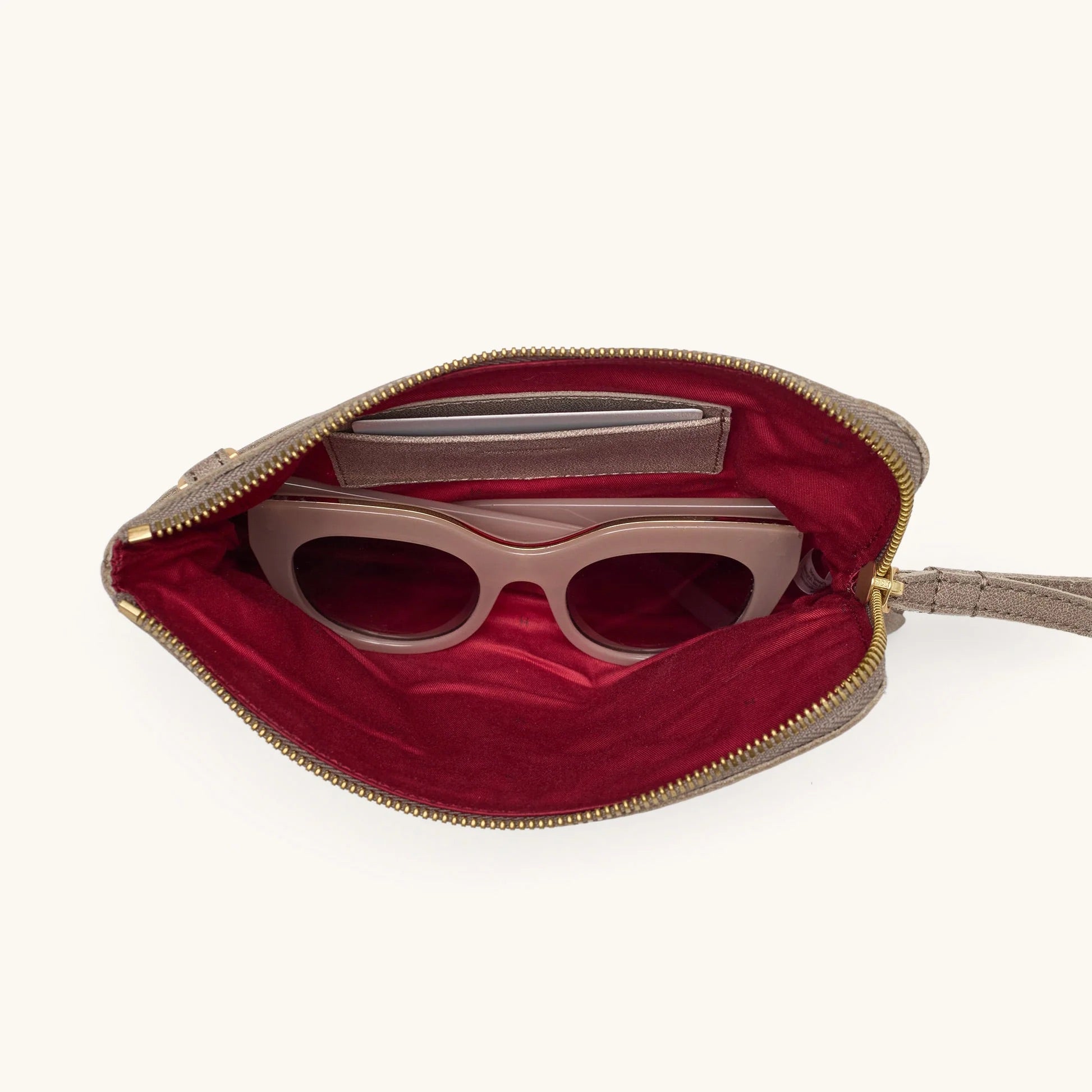 Hammitt Nash Sml Crossbody Wristlet pewter/brushed gold red zip