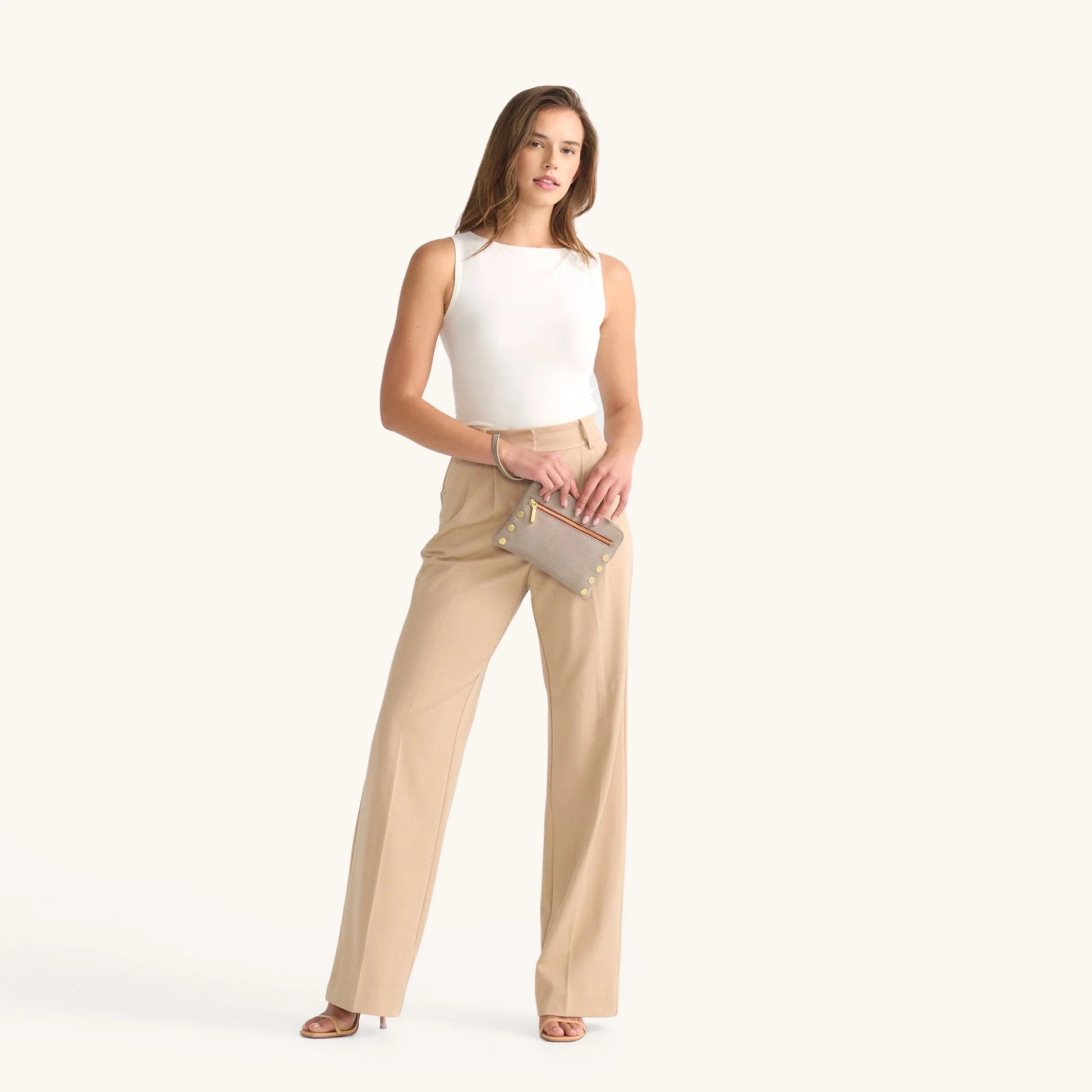 Hammitt Nash Sml Crossbody Wristlet pewter/brushed gold red zip