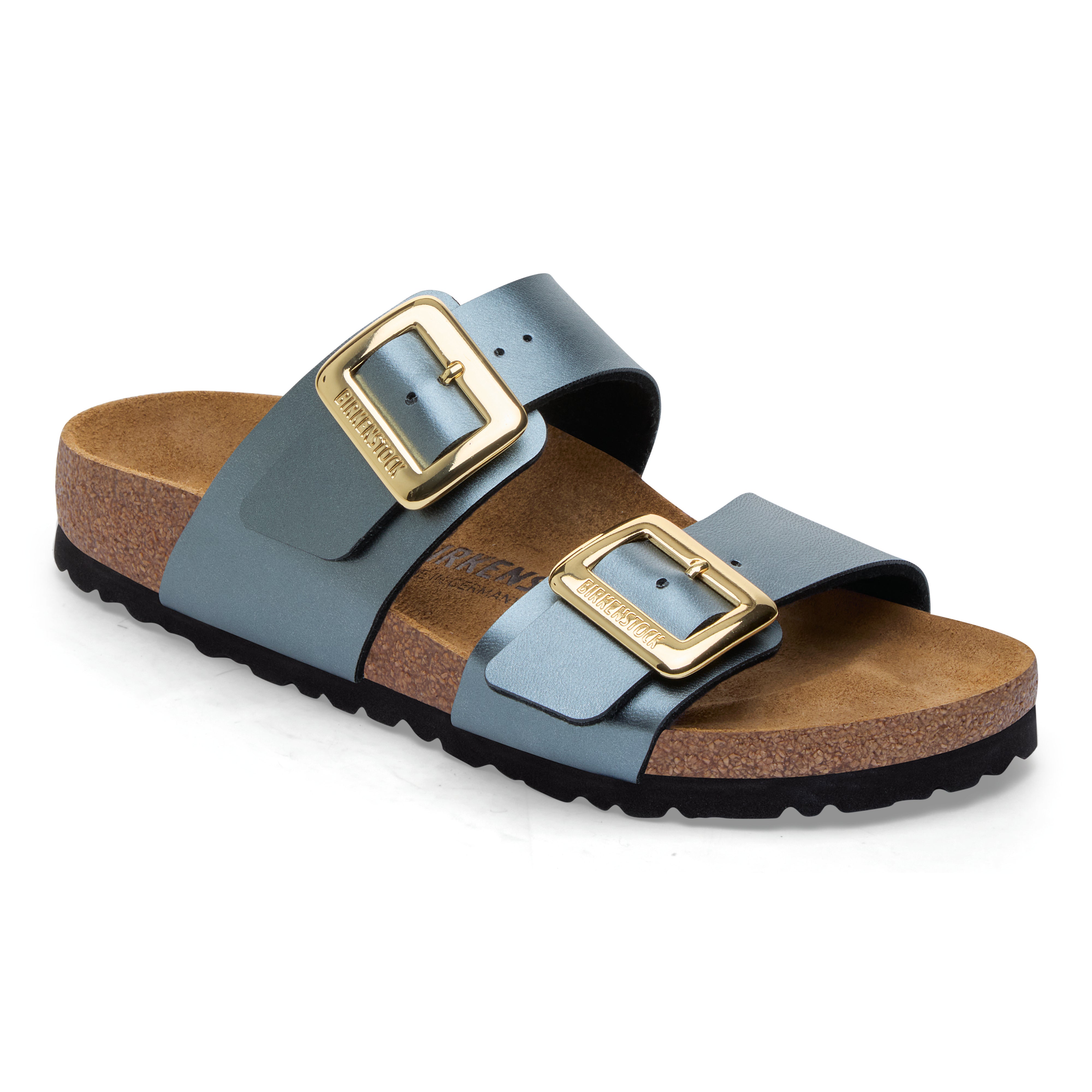 Birkenstock Sydney Luxe Buckle metallic black Birko-Flor