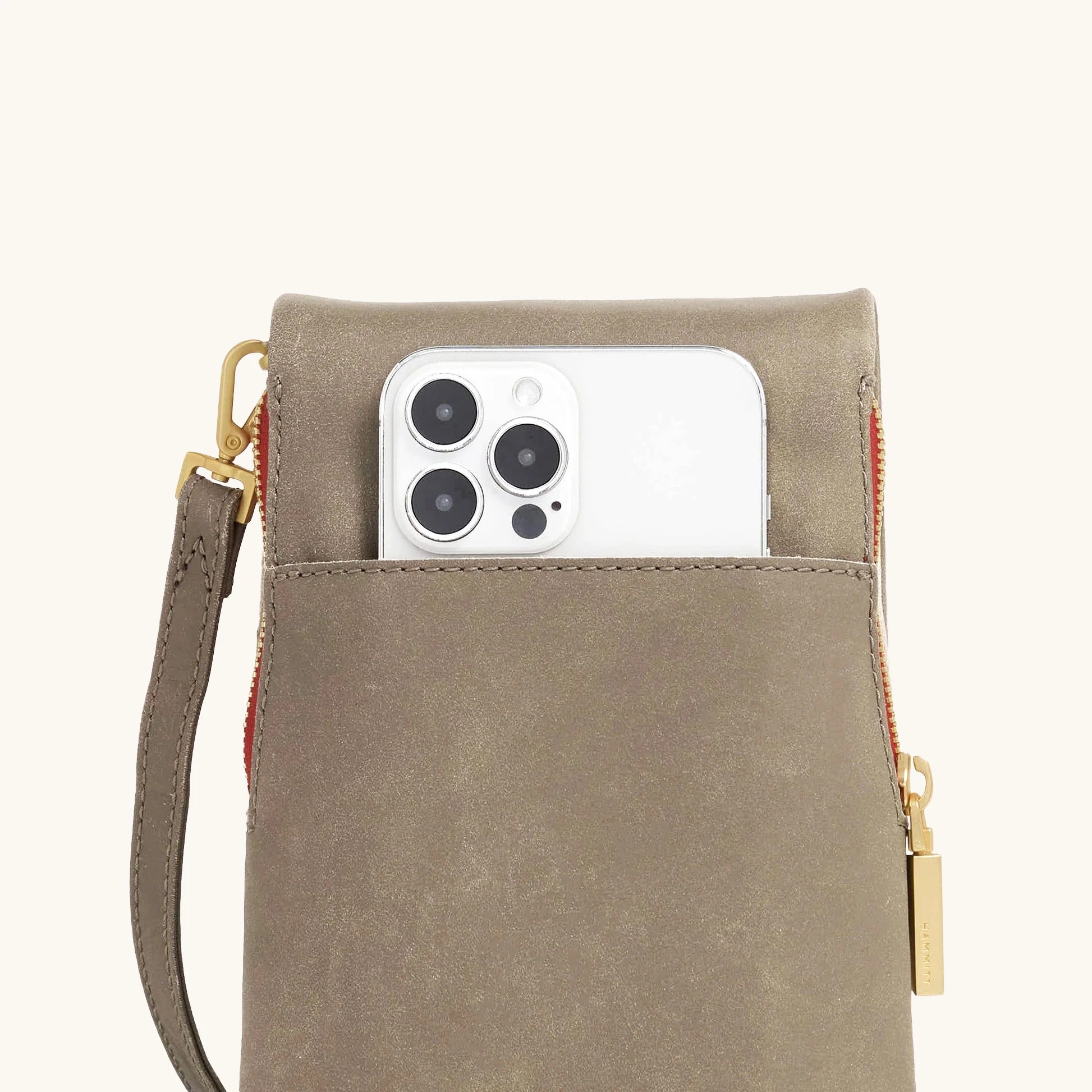 Hammitt VIP Mobile Phone Bag pewter/brushed gold red zip