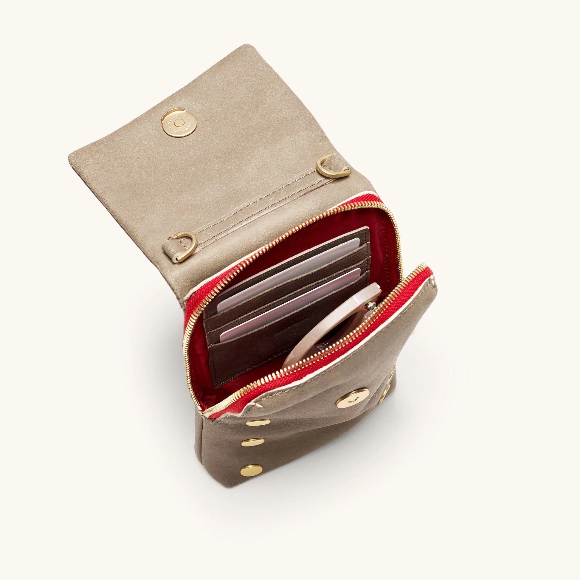 Hammitt VIP Mobile Phone Bag pewter/brushed gold red zip