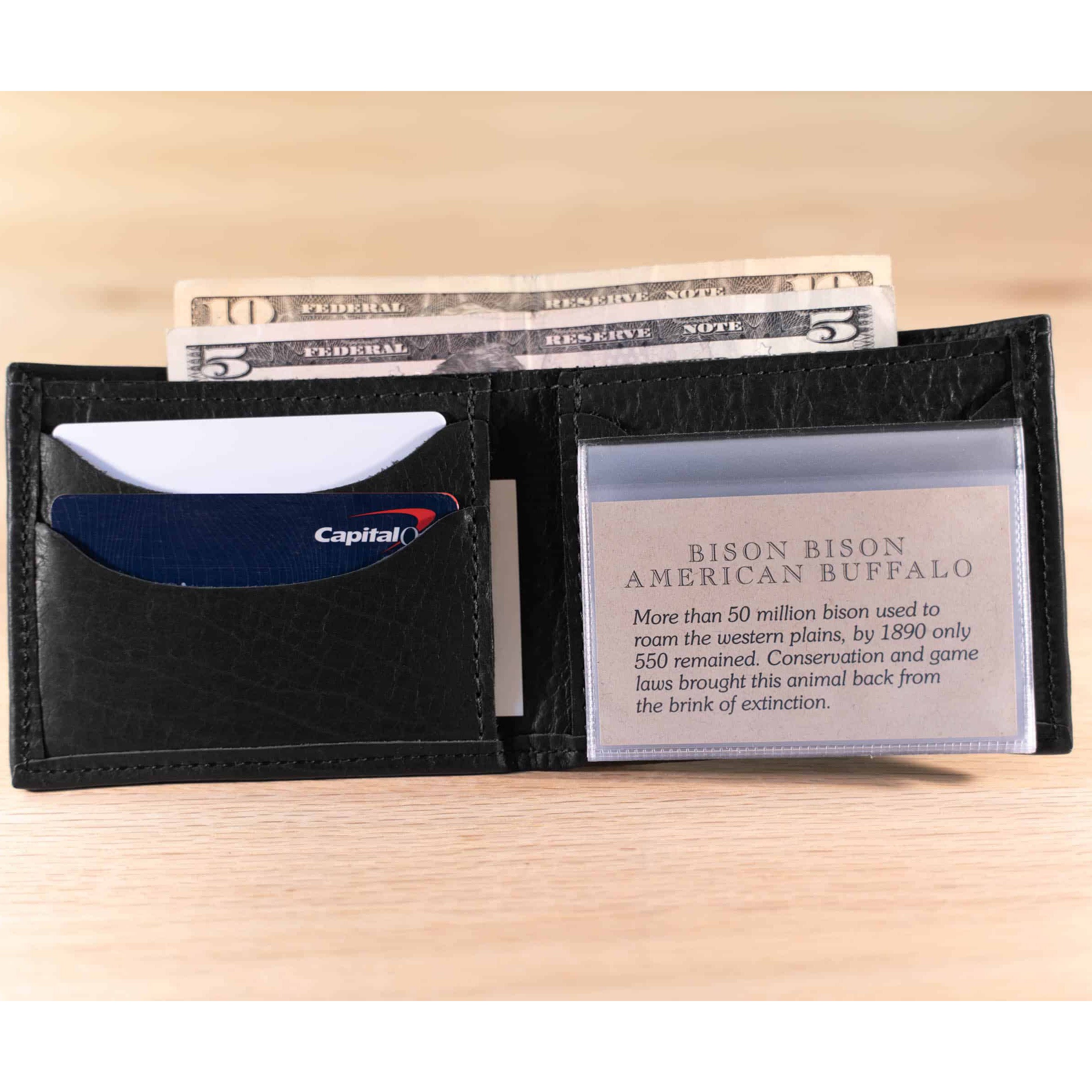 Buffalo Billfold Company Men's Bifold Wallet with Buffalo Nickel black leather