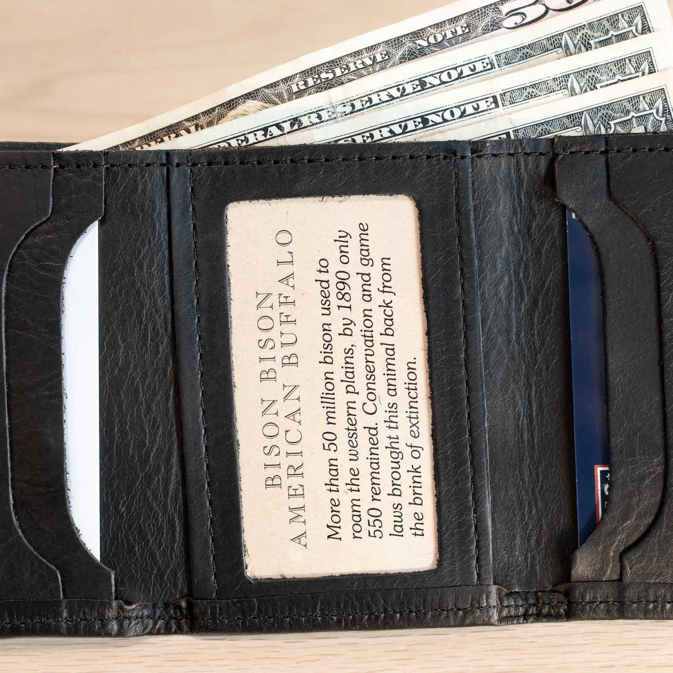 Buffalo Billfold Company Men's Trifold Wallet with ID Window black leather