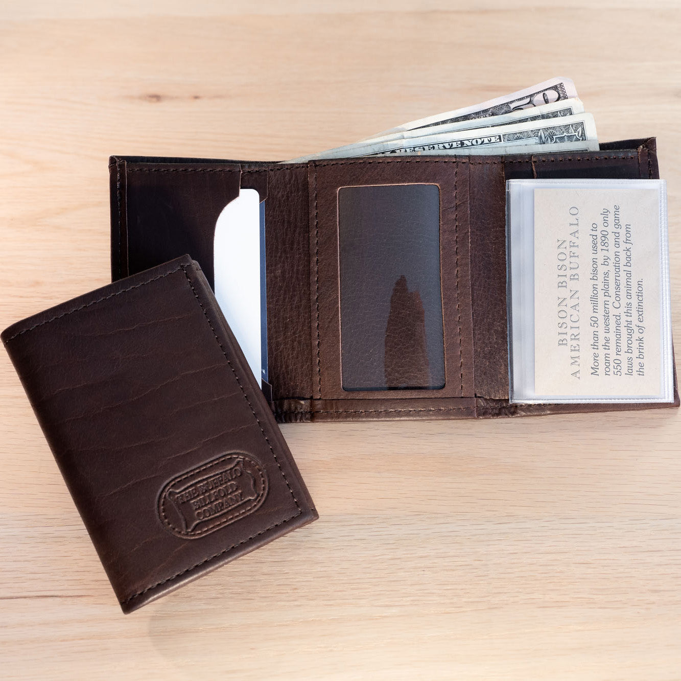 Buffalo Billfold Company Men's Trifold Wallet with ID Window brown leather
