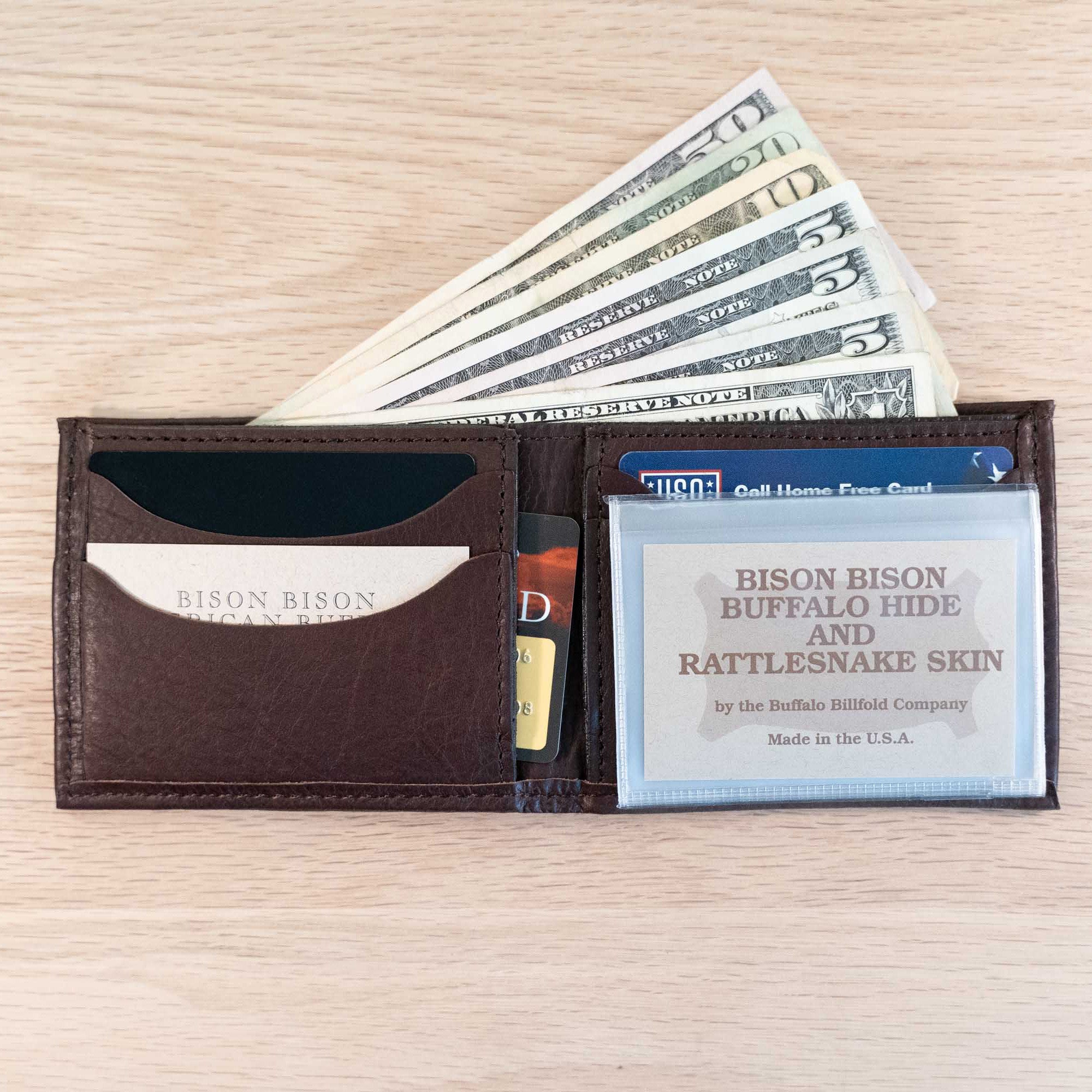 Buffalo Billfold Company Men's Bifold Wallet with Buffalo Nickel brown leather