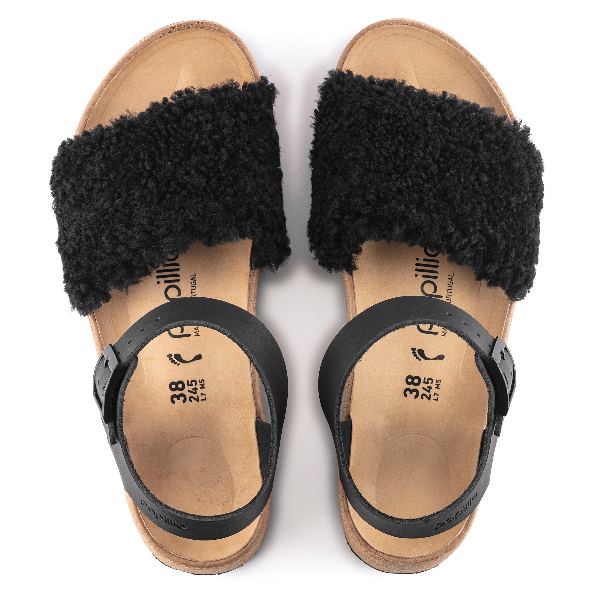 Papillio Glenda Teddy black leather black shearling by Birkenstock