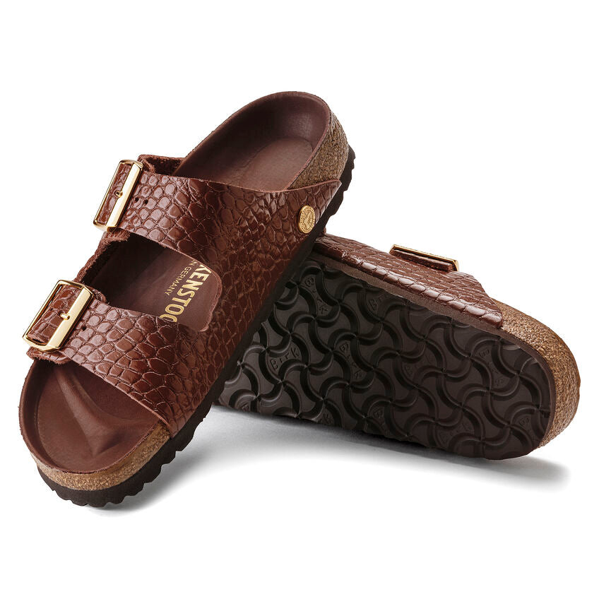 Birkenstock Limited Edition Arizona Hex reptile embossed chocolate leather