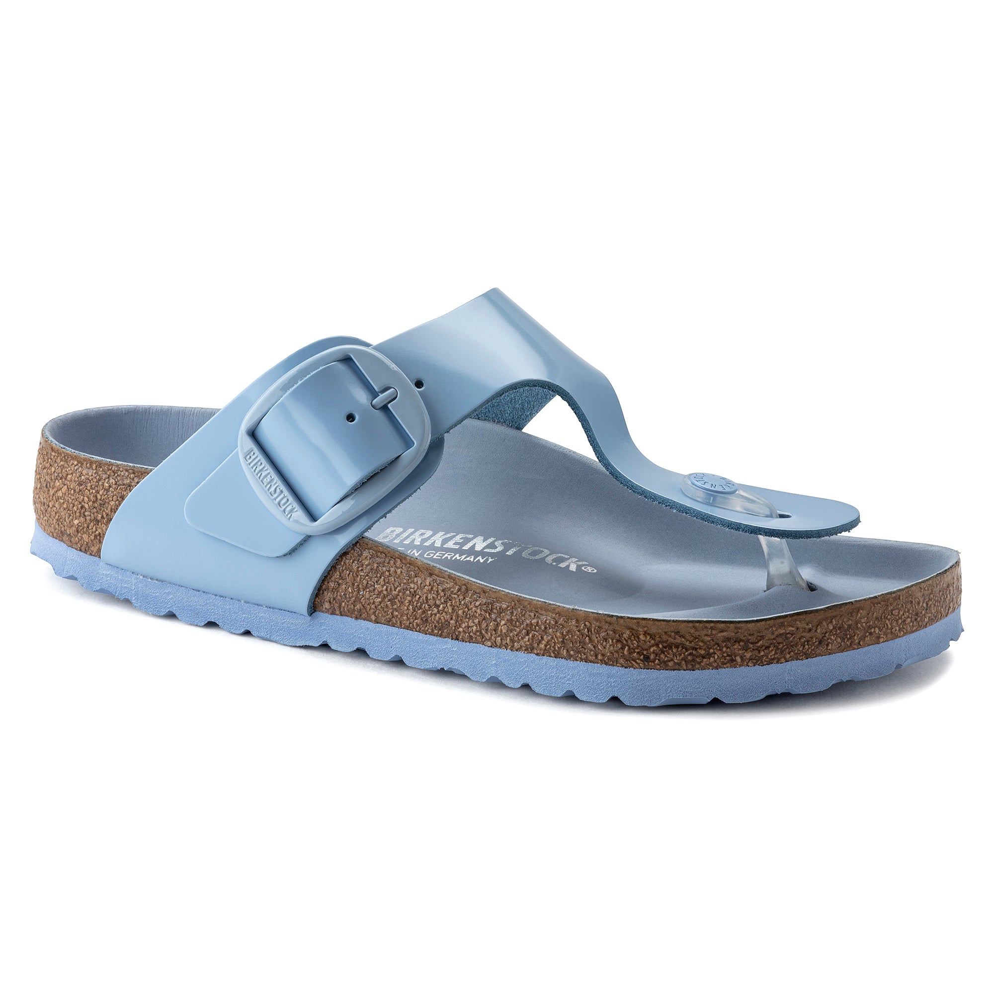 Birkenstock Limited Edition Gizeh Big Buckle high shine dusty blue leather