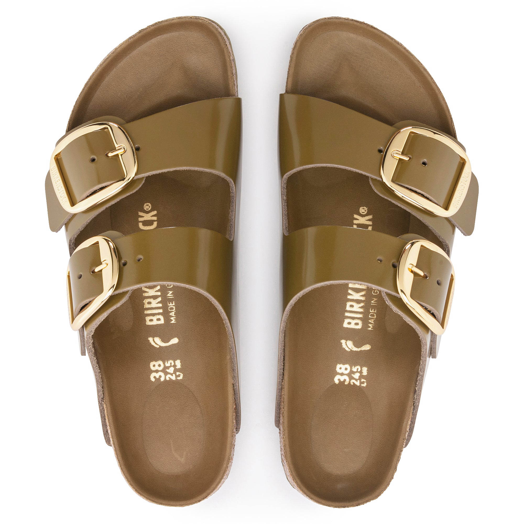 Birkenstock Arizona Big Buckle high shine mud green leather