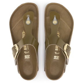 Birkenstock Limited Edition Gizeh Big Buckle high shine mud green leather