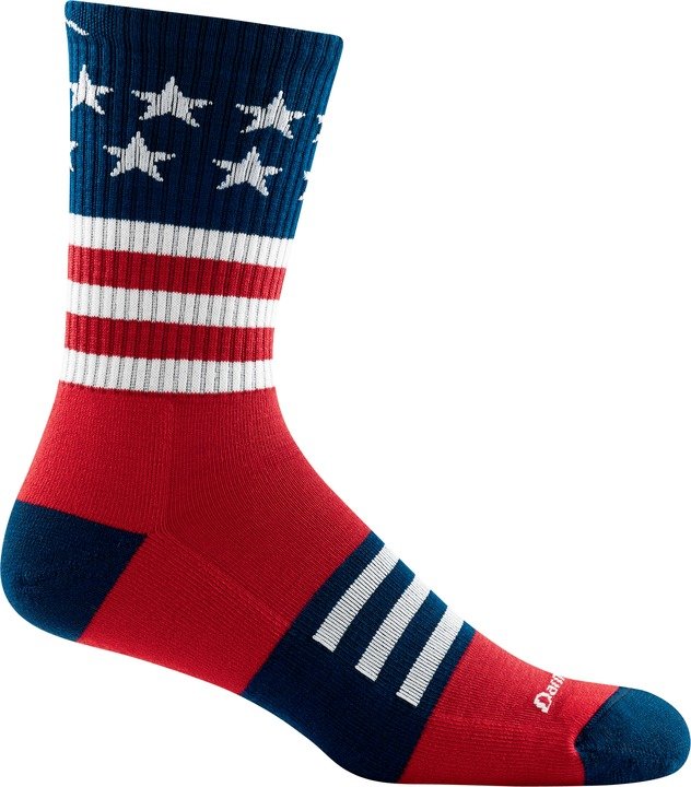 Darn Tough Men's Hiker Captain Stripe Micro Crew Lightweight with Cushion stars and stripes