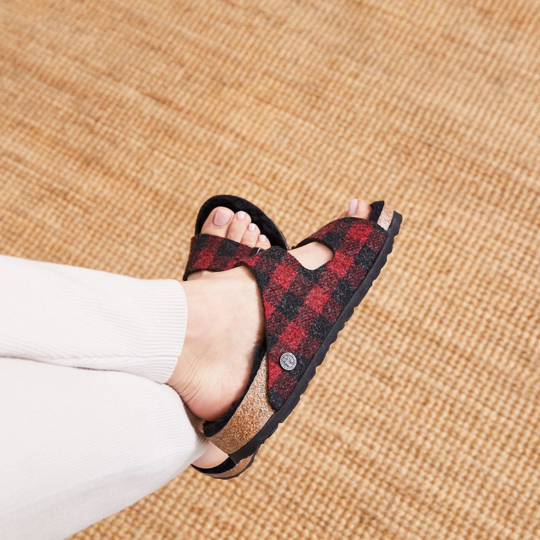 Birkenstock Limited Edition Arizona plaid red wool black shearling