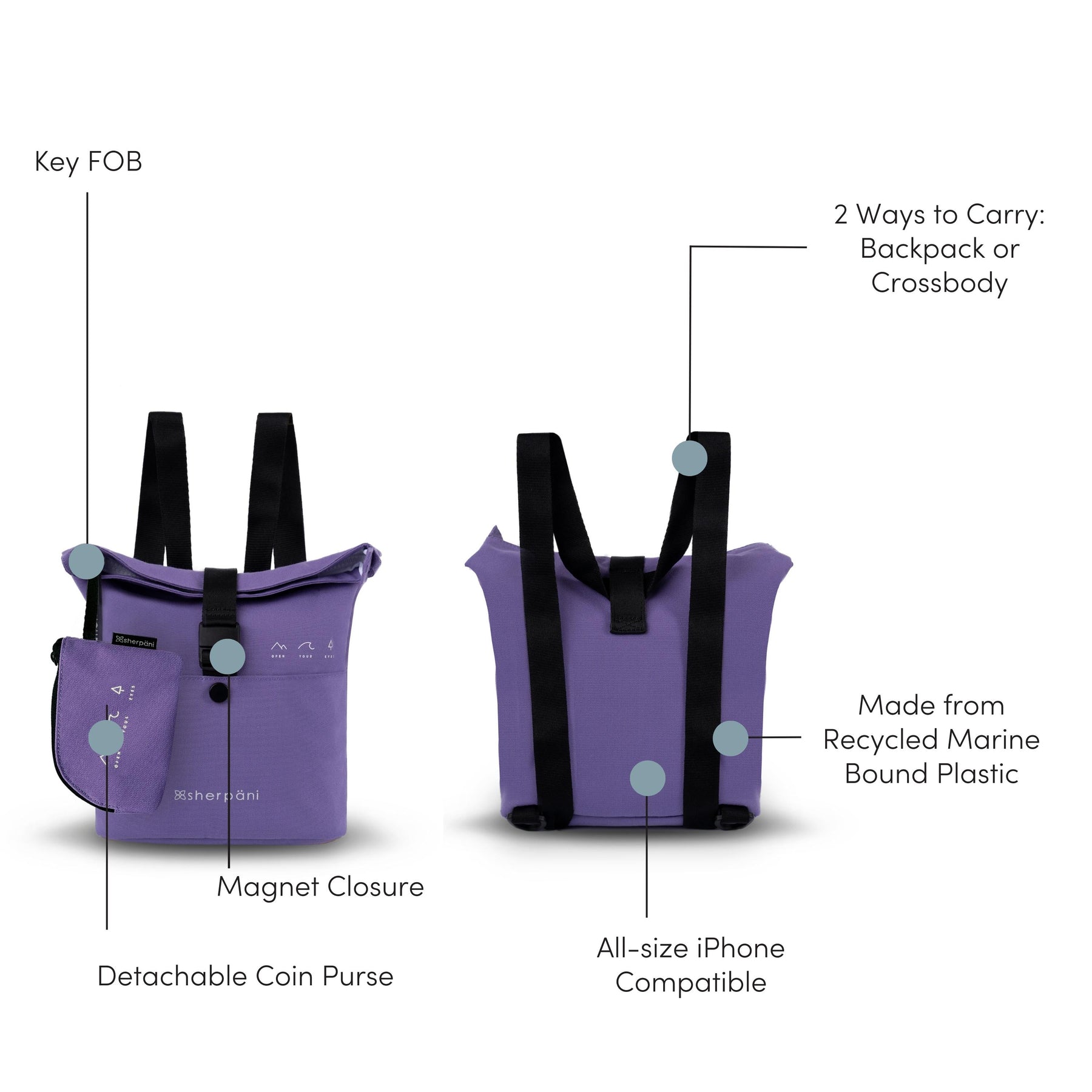 Sherpani Eiko Crossbody/Mini Backpack iris